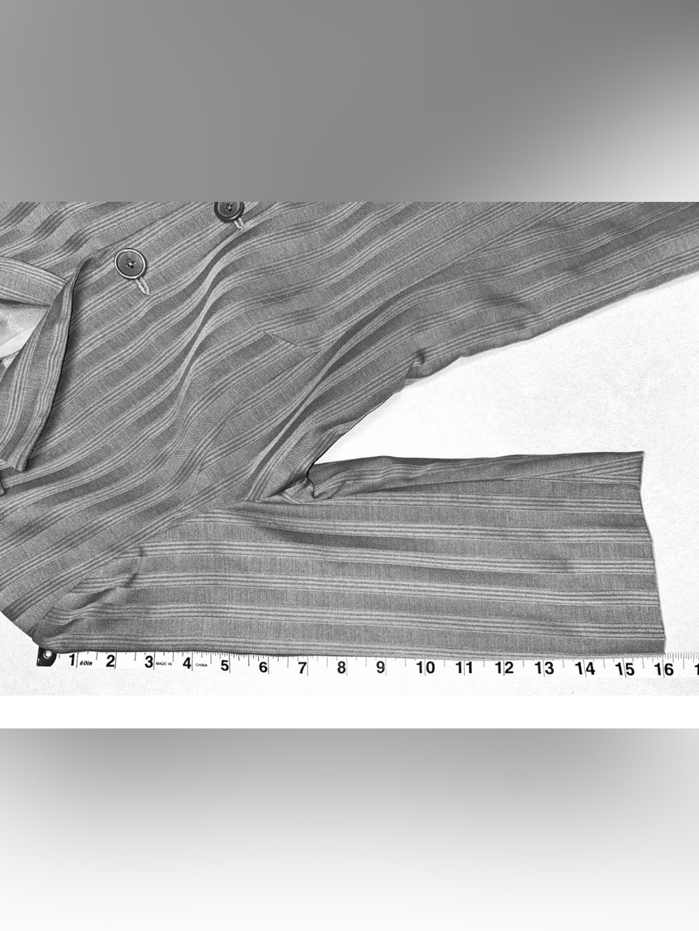 Custom Gray Pinstripe Blazer Lined 3/4 Sleeves Business Office Professional - Picture 8 of 10